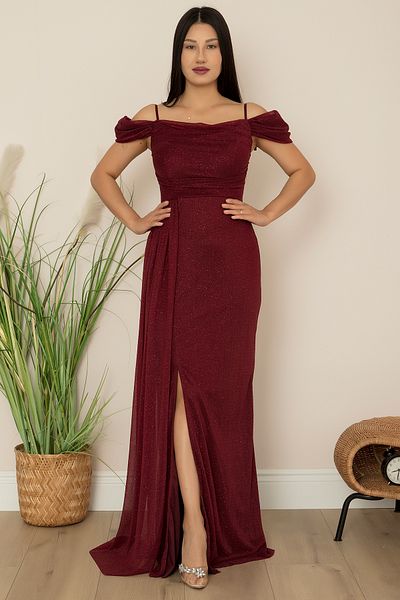 PULLIMM Low Sleeve Long Glitter Tulle Evening Dress 39433