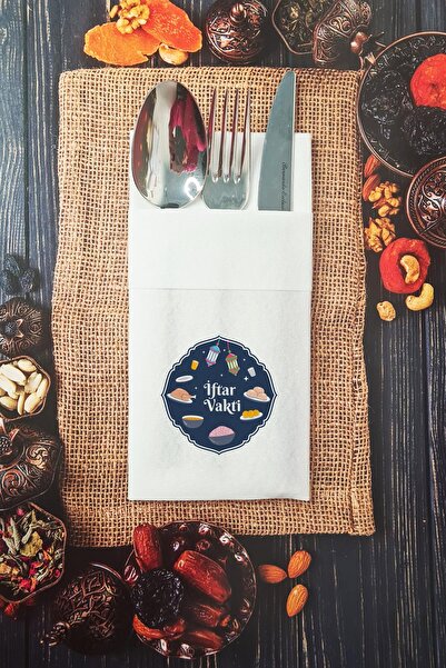 PEKSHOP Kumaş Dokulu Ramazan Peçetesi İftar Vakti Yazılı Cepli Peçete 6 Adet