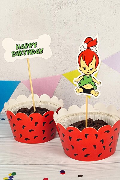 PEKSHOP Çakıl Taş Devri Konsept Kürdan Süsleri Cupcake Süsleri Lüks Büyük Boy...