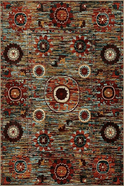 Rugs Modern Halı Πολύχρωμο μοτίβο λουλουδιών με έθνικ σχέδιο φιγούρων, vintag...
