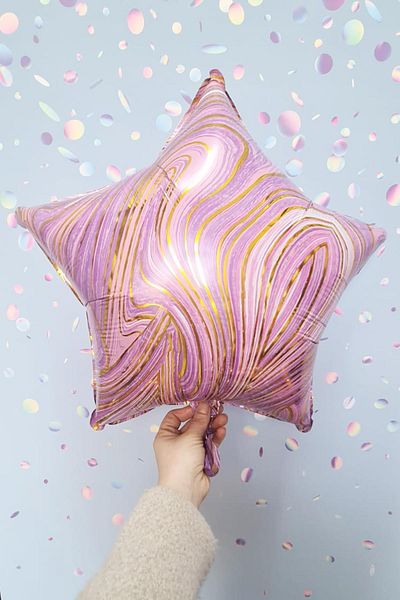 PEKSHOP Purple Marble Star Foil Retro Marble Pattern Star Balloon 18inch
