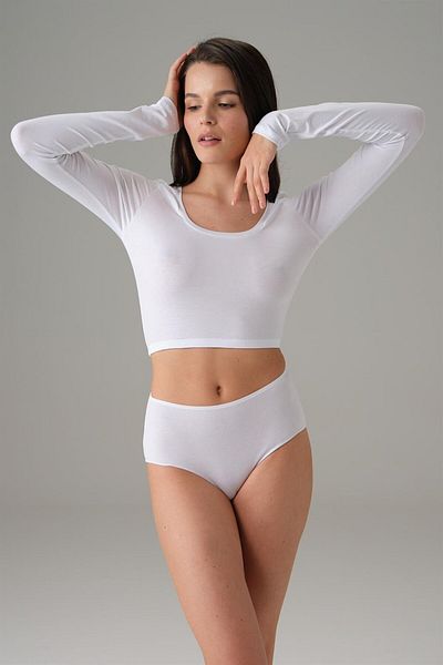 Doreanse White Women's Basic Long Sleeve Crop T-shirt 8513