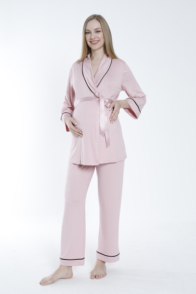 Miss Dünya Lissa Önden Bağlamalı Şerit Yakalı Hamile ve Lohusa Pijama Takımı