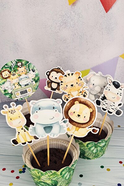 PEKSHOP Safari Konsept Kürdan Süsleri Cupcake Süsleri Lüks Büyük Boy 10lu Paket