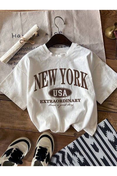 Afternoon Kids Tricou alb cu imprimeu „New York” pentru fete/băieți