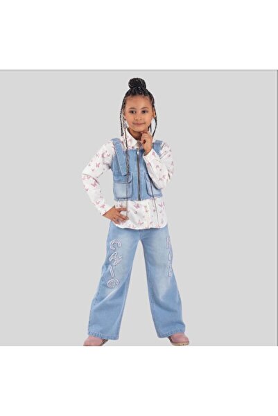 skycott Devojčin set od 3 delova: farmerke, košulja sa tregerima, džinsov dže...