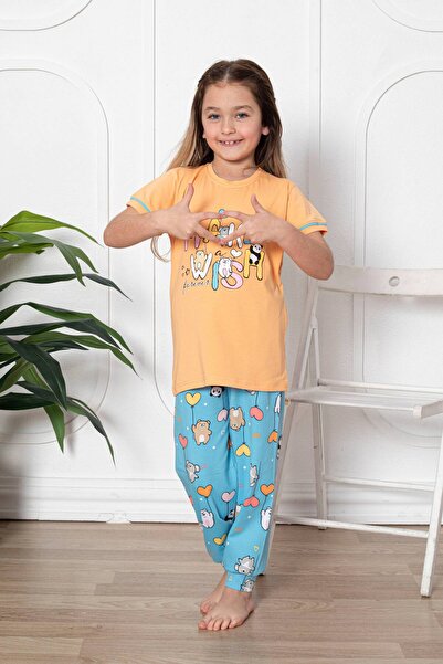 MEBA Girl's Travel Boy Orange Make Wish Interlock Combed Cotton Pajama Set