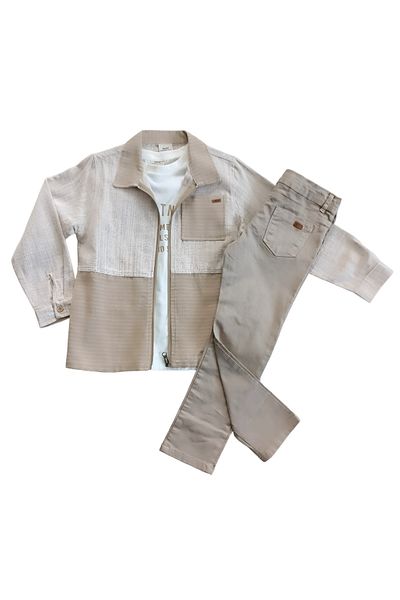 MDM Детски комплект от 3 части Çaren Kids - момче, 100% памук - сезонно яке, тениска и панталон