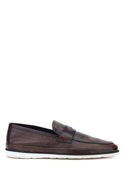 MARIO BRUNI Men's Brown Genuine Leather Loafer Shoes