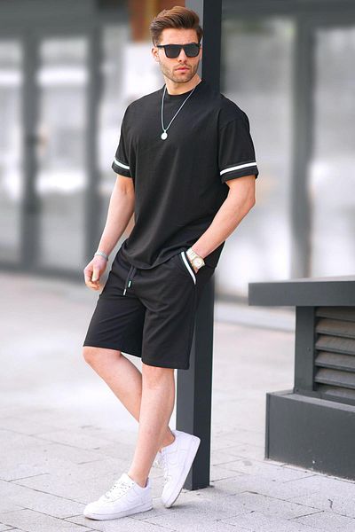 Madmext Schwarzes Shorts-Set mit Rundhalsausschnitt für Herren 5951