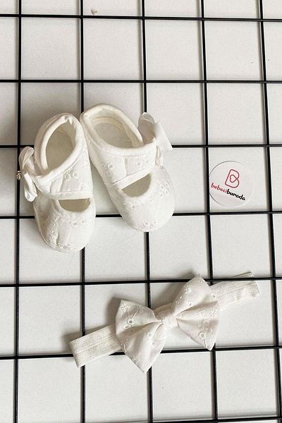 BEBECİBURADA Scalloped Baby Girl Tape Booties Set 0-6 Months Baby Booties Baby Tape Set of 2