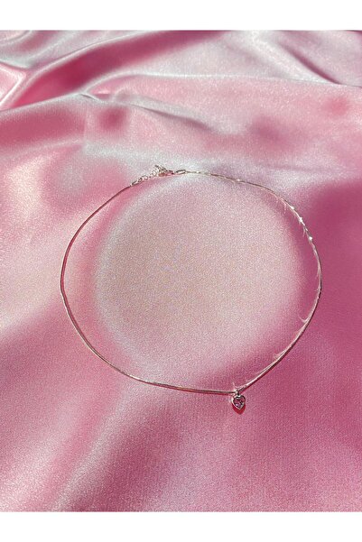 h&b design jewel 925 Ayar Gümüş Pembe Mini Kalp Choker