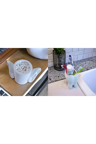 Maflen Tooth-Shaped Brush Holder and Ear-Shaped Earstick Runner Set