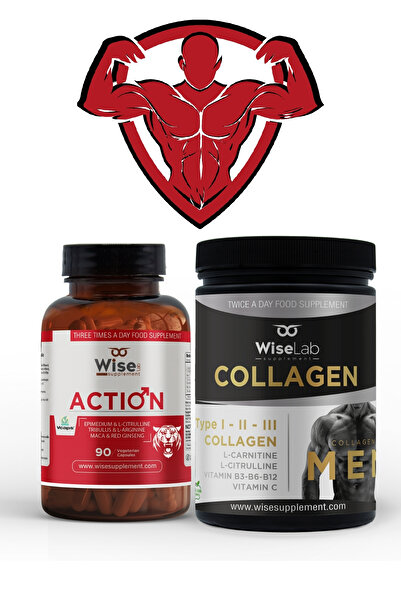 WiseLab Wise® Action 90 Bitkisel Kapsül ve Men Collagen Tip 1, Tip 2, Tip 3 L-carnitine L-citrulline 300gr