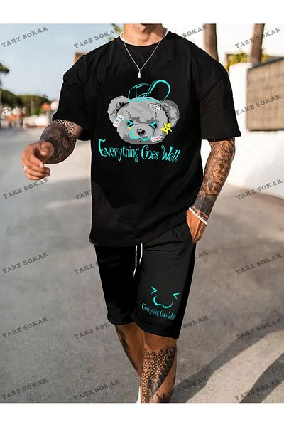 Tarzsokak RSRT Men's Printed Knitwear T-Shirt and Woven Shorts Set