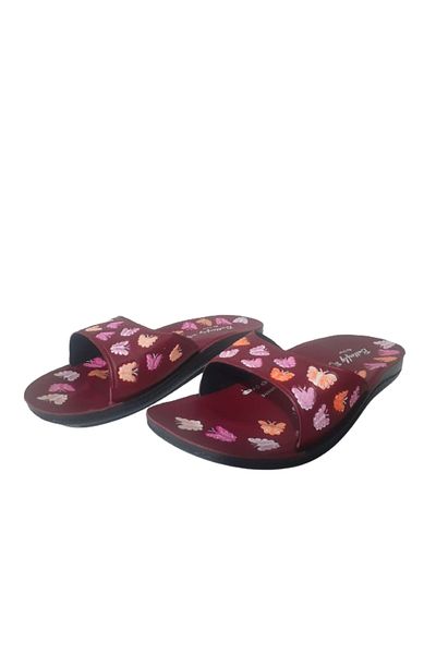 FALEX Papuci de damă cu model fluture burgundy - pentru casă, grădină și balcon flex459-97