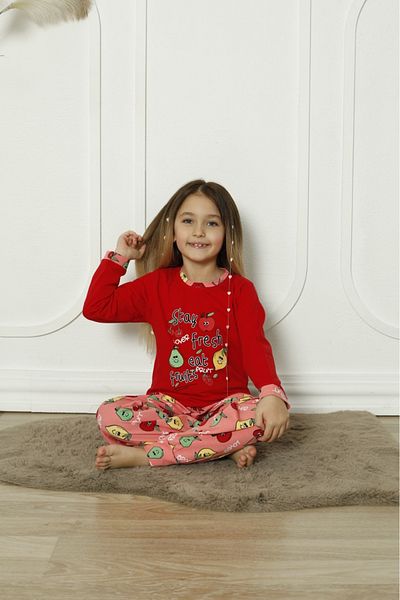MEBA Girl Waiter Boy Red Cherry Pattern Interlock Combed Cotton Pajama Set