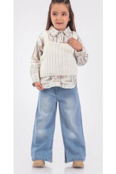 skycott Devojčin set od 3 delova: farmerke, traper košulja i pleteni džemper ...