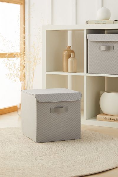 Ocean Home Textile Gray Covered In-Cabinet Laundry Toy Organizer Folding Storage Box 30x30x30