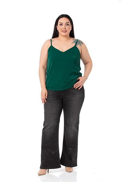 DISENTIS MODEST Plus Size Adjustable Thin Strap V-Neck Emerald Blouse