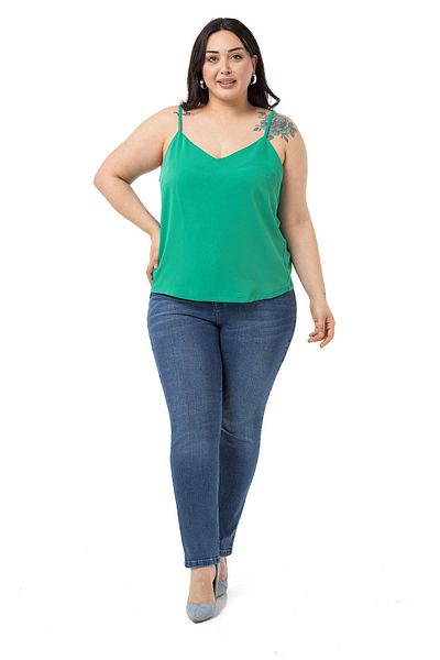 DISENTIS MODEST Plus Size Adjustable Thin Strap V-Neck Benetton Green Blouse