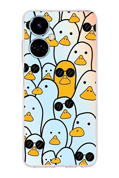 PrintiFy Tecno Camon 19 Uyumlu Kamera Korumalı Duck Tasarımlı Şeffaf Silikon Kılıf