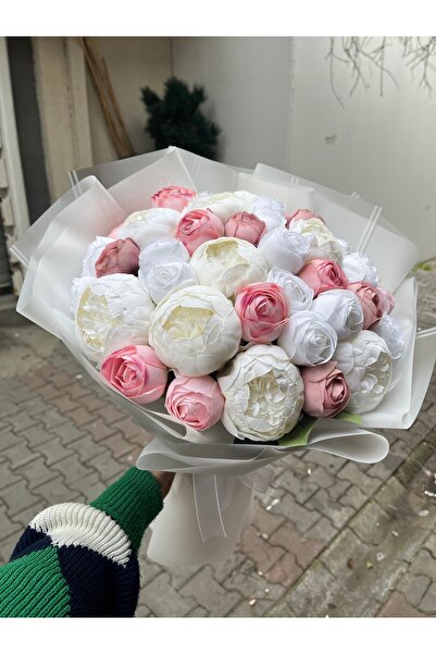 Pika Şakayık İsteme Buketi - Yapay İsteme Buketi - Beyaz Şakayık - Pembe Şakayık