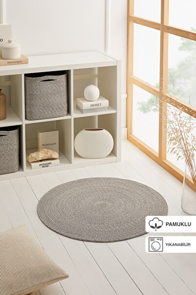 Ocean Home Textile Yıkanabilir Gri Kırçıllı Pamuklu Halı Kilim