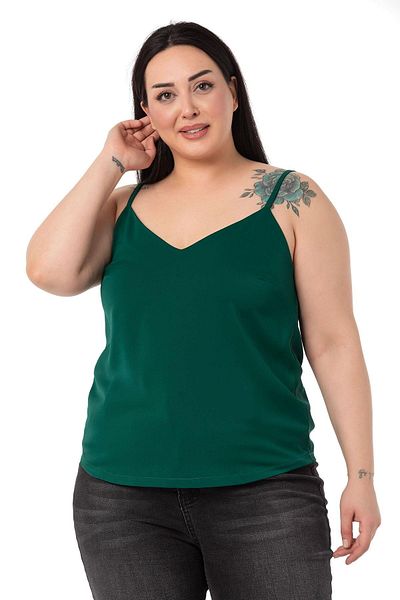 DISENTIS MODEST Plus Size Adjustable Thin Strap V-Neck Emerald Blouse