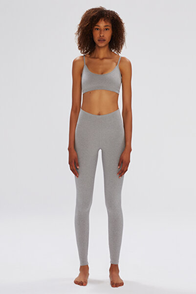 Comm-Ci Amber Gri Yüksek Bel Organik Pamuk Toparlayıcı Uzun Spor Tayt
