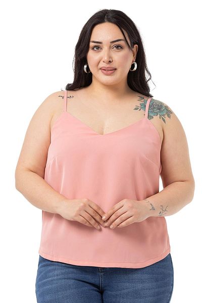 DISENTIS MODEST Plus Size Adjustable Thin Strap V-Neck Powder Blouse