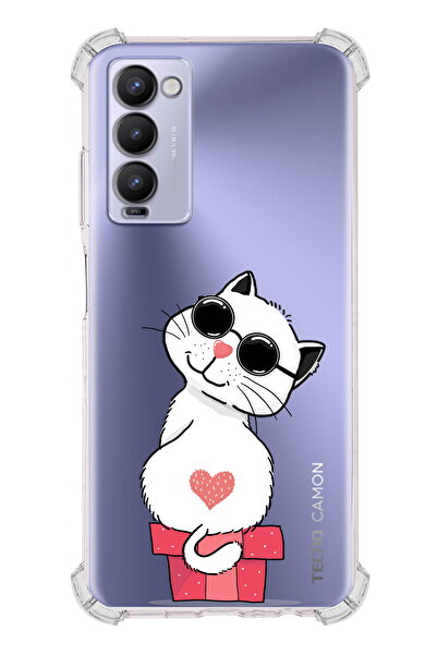 PrintiFy Tecno Camon 18 Uyumlu Köşe Korumalı Coolcat Tasarımlı Şeffaf Airbag ...
