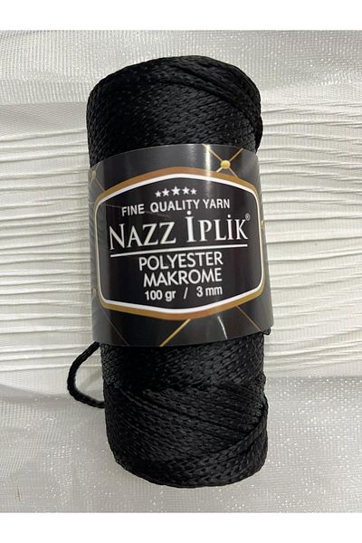 nazziplik NAZZ Μαύρο Πολυεστερικό Μακραμέ Νήμα - 100 γραμμάρια/3mm