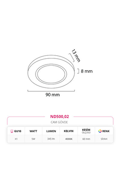 NEVO Sıva Altı Cam Spot Siyah 4000K Ilık Beyaz ND500