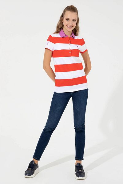U.S. Polo Assn. Tricou roșu cu gât polo pentru femei
