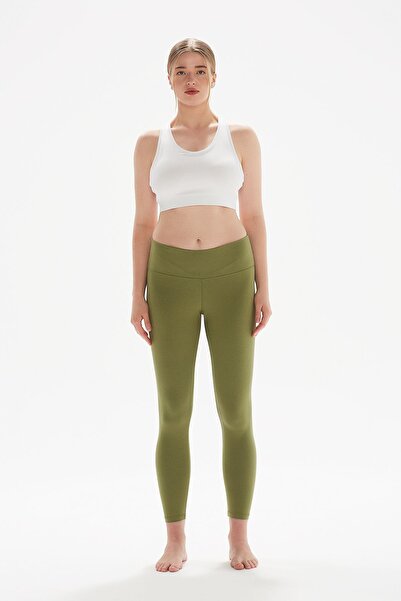 Comm-Ci Дълги спортни клинове с висока талия от органичен памук в кехлибарено...