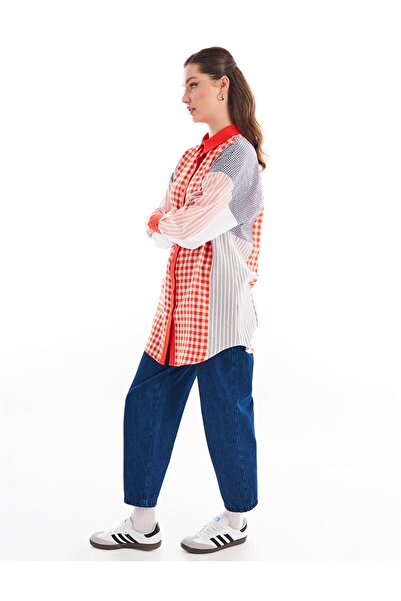 Kayra Fabric Mixed Shirt Collar Tunic