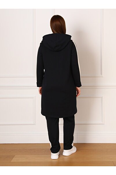 ALİA Large Size Natural Fabric Sports Tunic & Trousers Double Set - Navy Blue - Alia