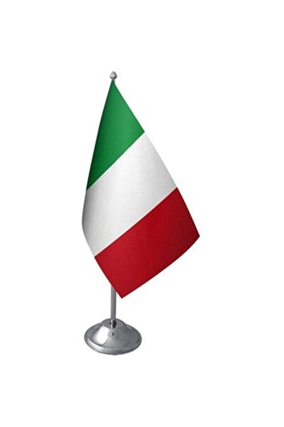 Genel Markalar Masa Üstü Italya Bayrağı Krom Direk Masa Bayrak Seti