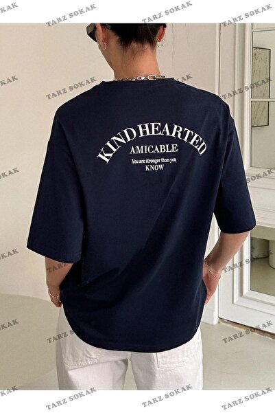 Tarzsokak Bluză supradimensionată cu imprimeu Kind Hearted, albastru marin, p...