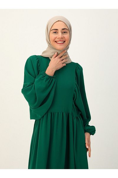 Benin Aerobin Bat Sleeve Comfortable Cut Hijab Dress - Emerald - Benin