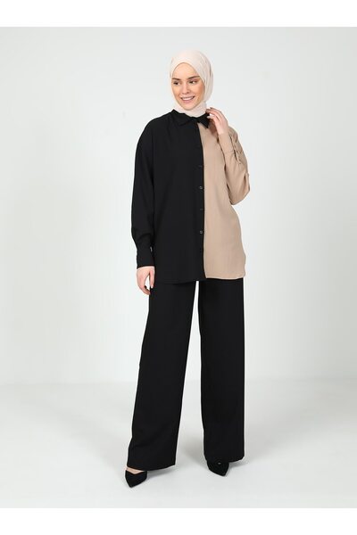 Tavin Color Blocked Blouse / Shirt - Black - Mink - Tavin