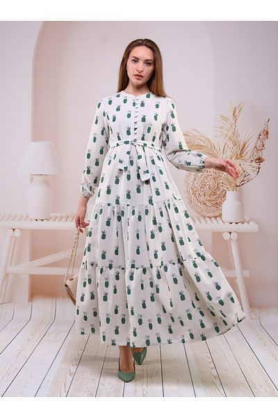 Bwest Patterned Linen Dress - Pineapple Green - Bwest