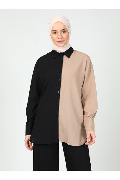 Tavin Color Blocked Blouse / Shirt - Black - Mink - Tavin