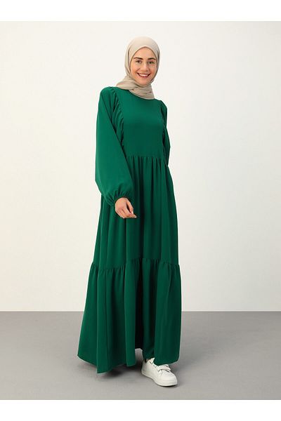 Benin Aerobin Bat Sleeve Comfortable Cut Hijab Dress - Emerald - Benin