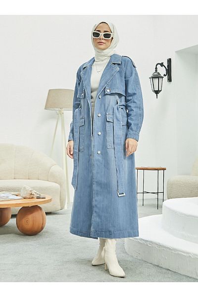 Neways Denim Trench Coat - Blue - Neways