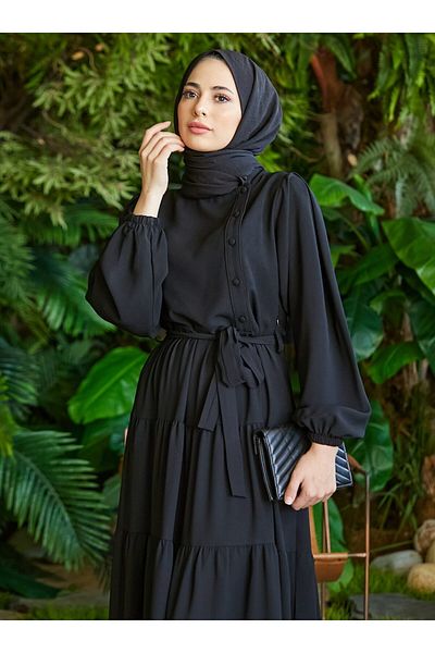Neways Frilly Belted Dress - Black - Neways