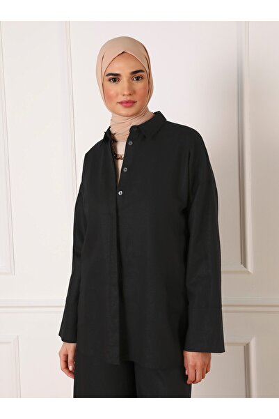 Refka Linen Tunic & Trousers Double Set - Black - Refka