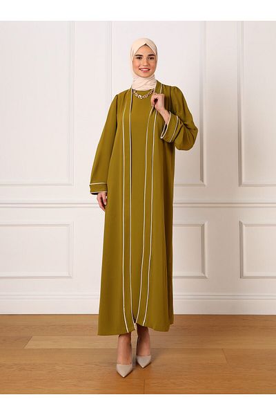Refka Abaya & Dress Double Set - Oil Green