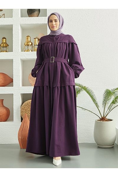 Neways Buckle Belt Detailed Hijab Dress - Plum - Neways